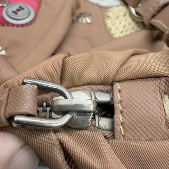 Prada Nylon Floral Applique Shoulder Bag Pink Beige Made in Italy - Picture 9 of 16